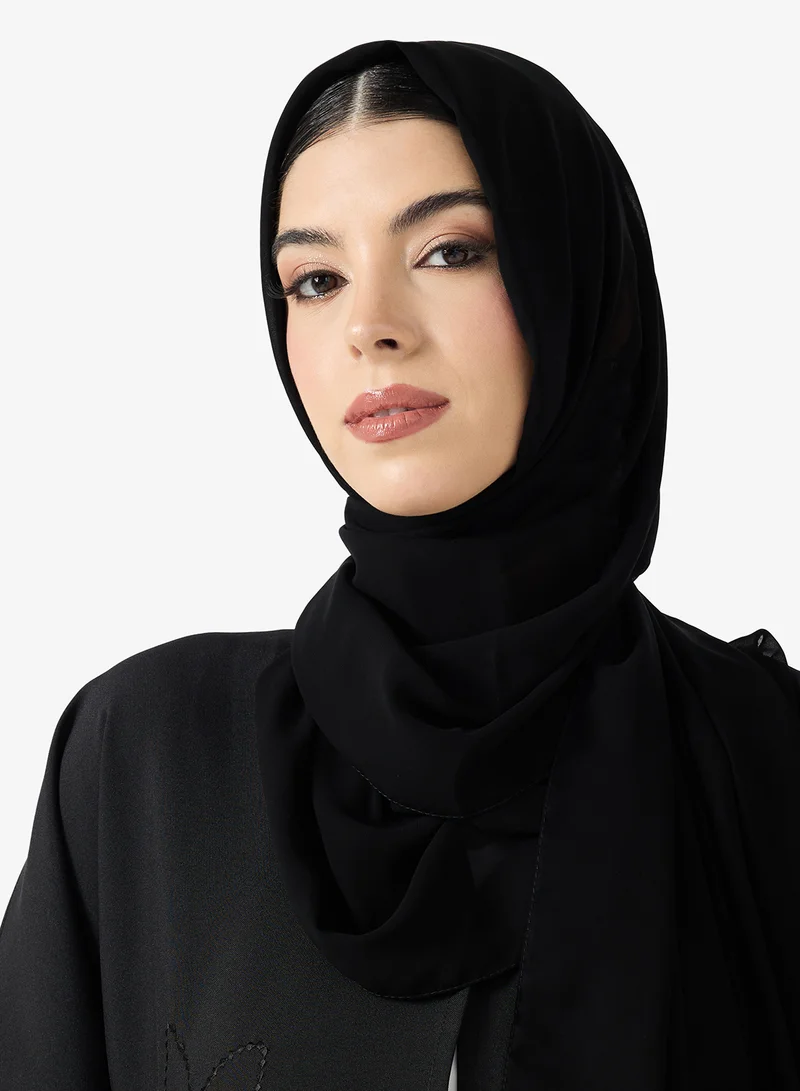 hayas closet  Black Embroidered Abaya With Sheila for Women | Best Price UAE